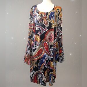 Chiasso BOHO paisley ruffle bell sleeve dress size XL
